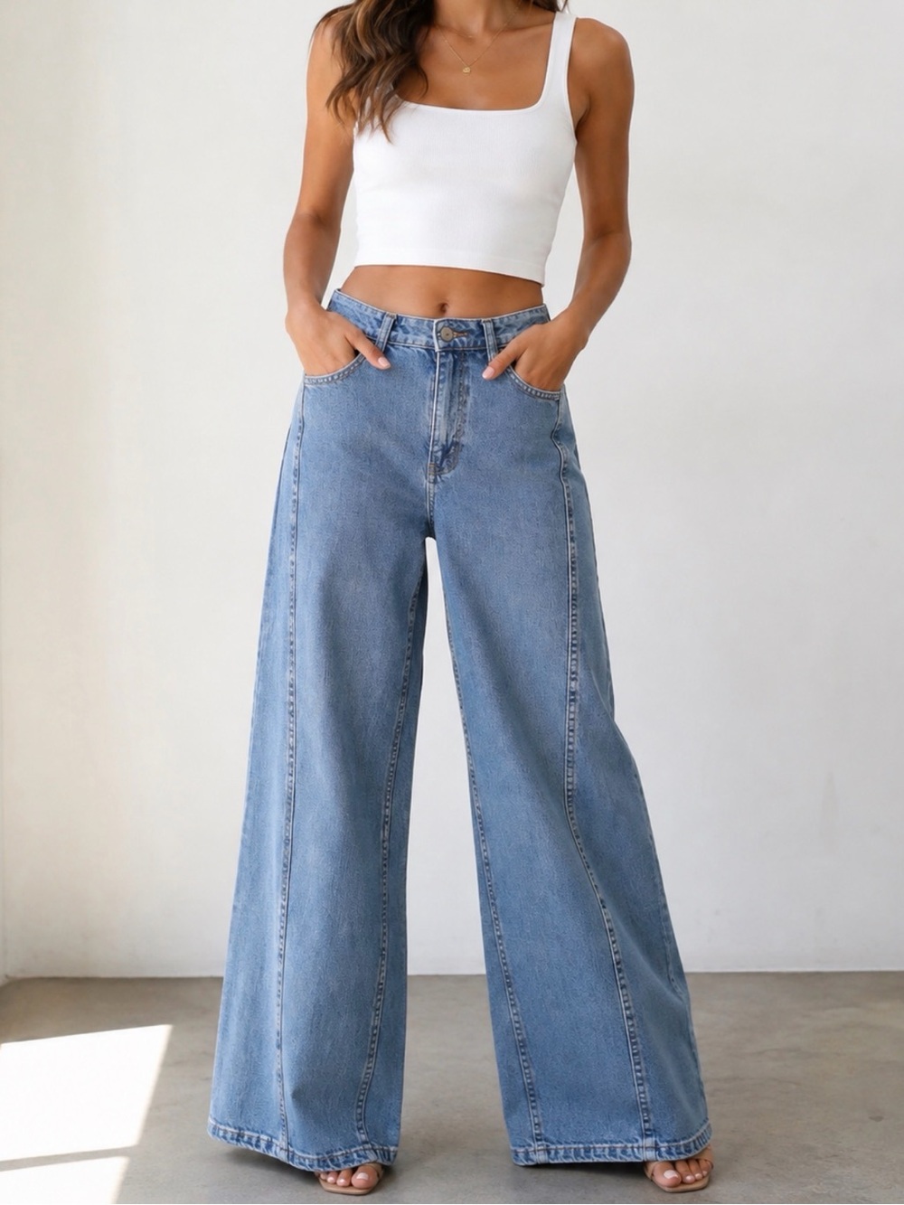 Zara Light Blue Wide-Leg Jeans with Center Seam